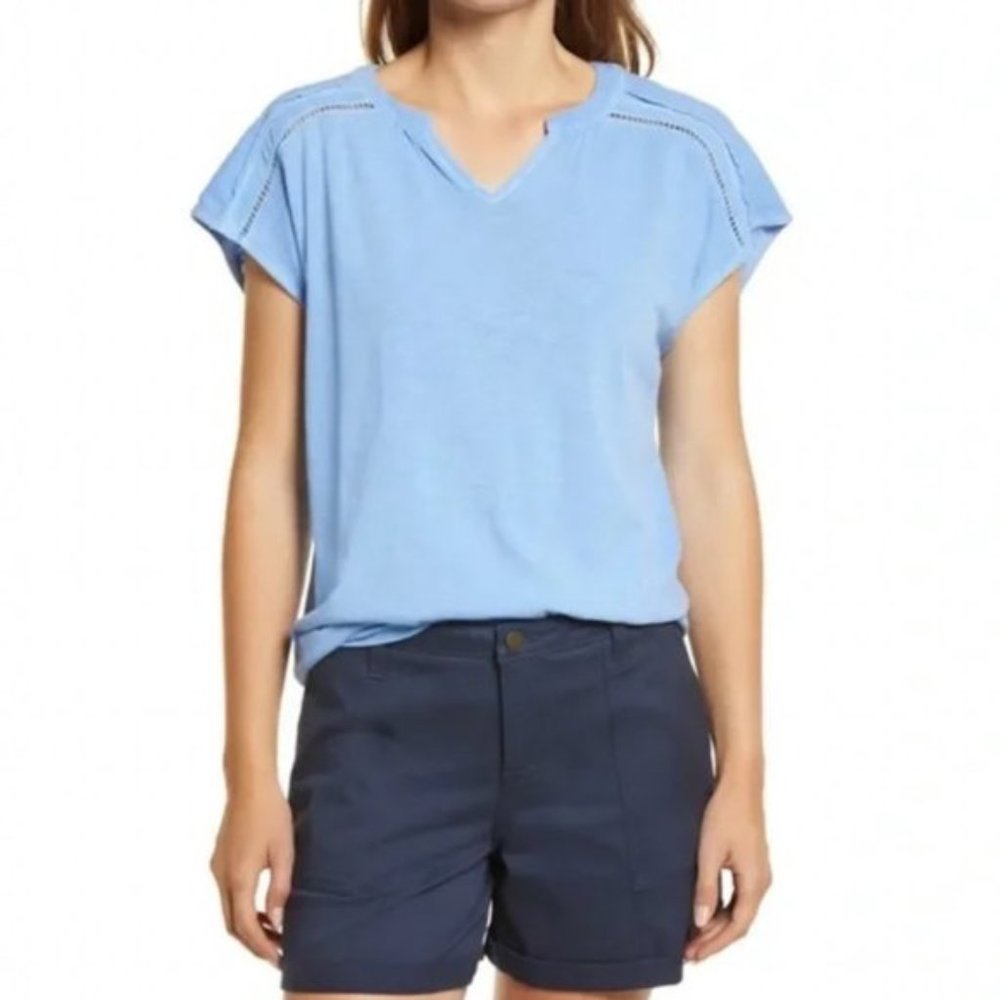 NWT Nordstrom 2021 Ladder Stitch Light Blue Size Small Caslon Short Sleeve Tee S